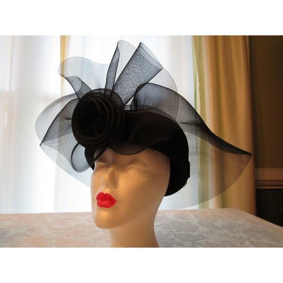Geo W. Bollman Vintage Ladies Black Hat Classy Mesh Pillbox main image 6